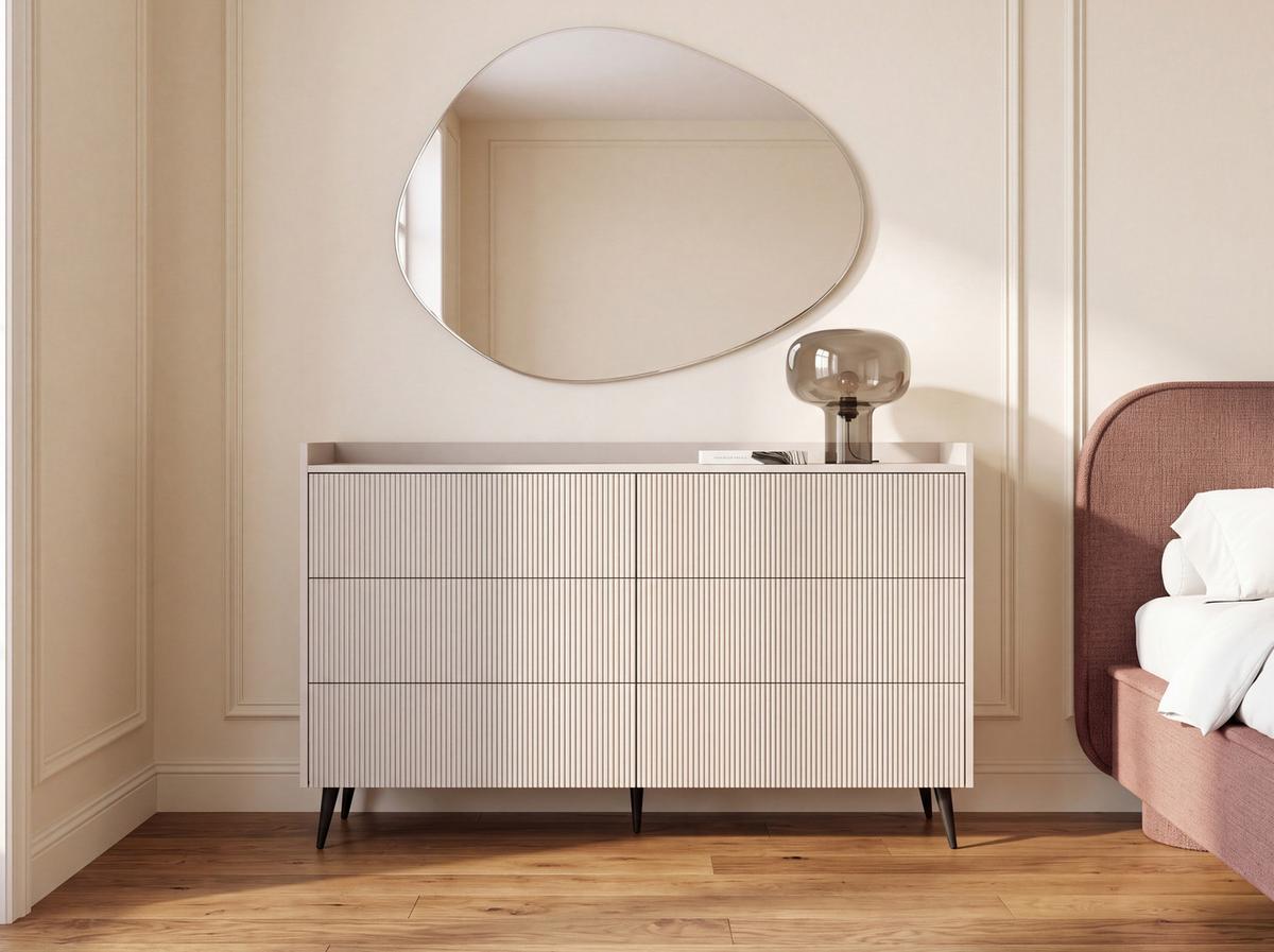 KOMMODE Arysa – Geriffelt, 6 Schubladen, Hohe Metallfüße – Kaschmir 150/92/41 cm - Kaschmir/Beige, Holzwerkstoff/Metall (150/92/41cm) - WFL GROUP