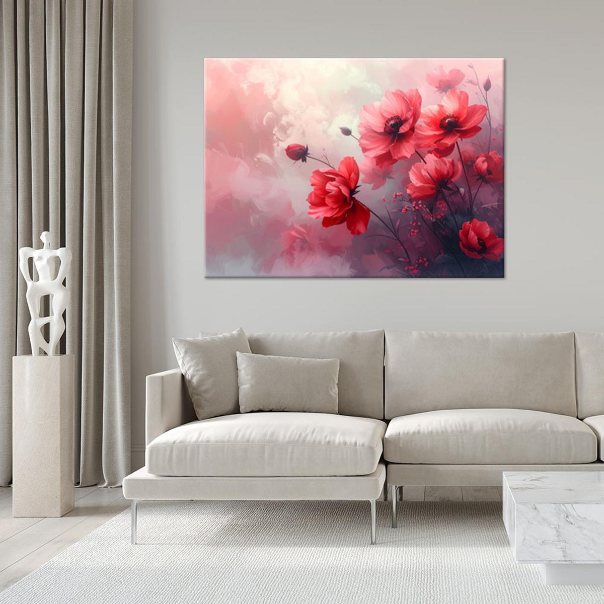 WANDBILD, Rote zarte Blumen - Rot, Textil (120/80cm) - Feeby