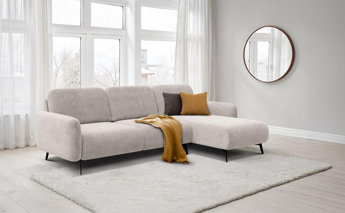 ECKSOFA FEBE 4-Sitzer rechts, beige - Beige/Schwarz, Holz/Textil (264/157cm) - Wozimo
