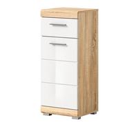 KOMMODE weiß Hochglanz, Eiche 37 x 88 cm Badschrank mit Vollauszug - Weiß Hochglanz/Eichefarben, Holzwerkstoff/Kunststoff (37/88/31cm) - Inn.Furn