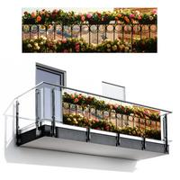 BALKON-SICHTSCHUTZ Blumen - Zaun - Stadtbild - Sommer Windschutz 300x100 cm - Pink, Kunststoff (300/100cm) - MuchoWow