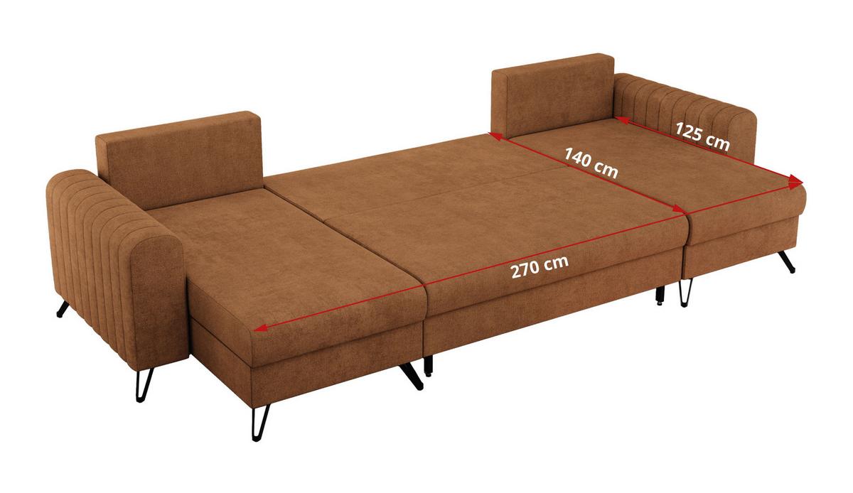 WOHNLANDSCHAFT AXEL U Struktur Orange - Schwarz/Orange, Textil/Metall (312/90/140cm) - MKS