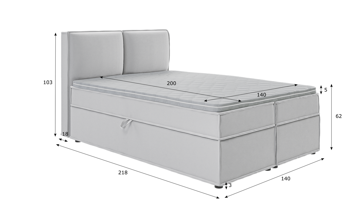 BOXBETT Eclipse 140/200 cm Silber Luxusmicrofaser - Silberfarben/Schwarz, Holz/Kunststoff (140/200cm) - S-Style Möbel