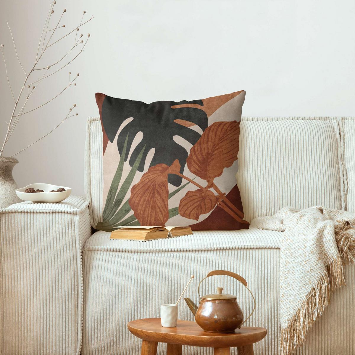 KISSENBEZUG Tropische Boho Blätter 40/40 cm - Beige, Textil (40/40cm) - Bilderwelten