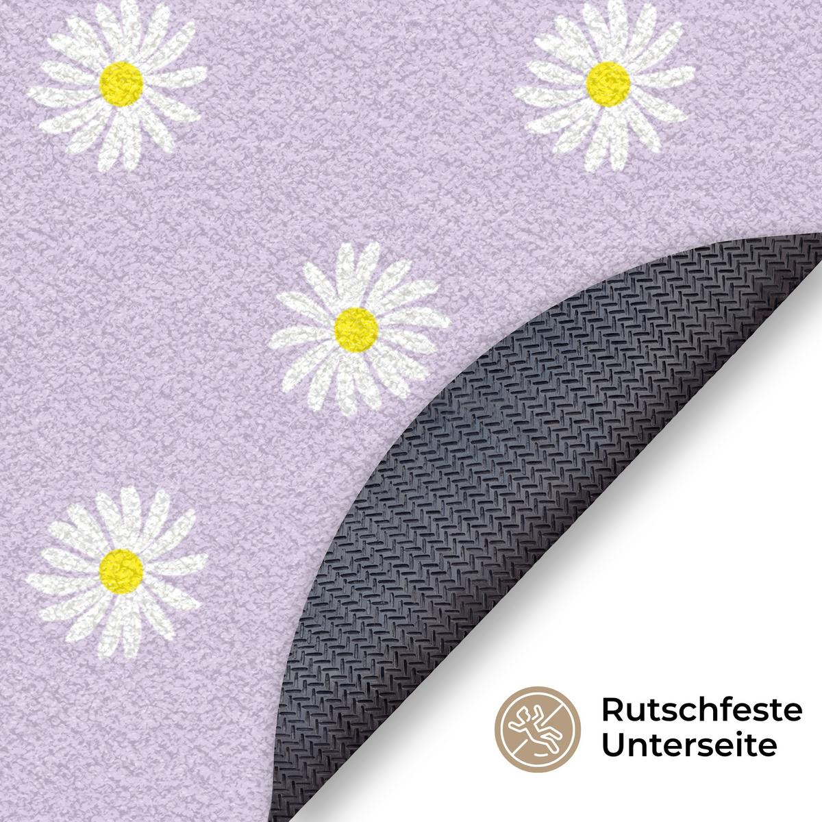 FUSSMATTE Gänseblümchen - Pastell - Weiß - Lila - Blumen Sauberlaufmatte 120x120 cm - Flieder, Kunststoff (120/0.4cm) - MuchoWow