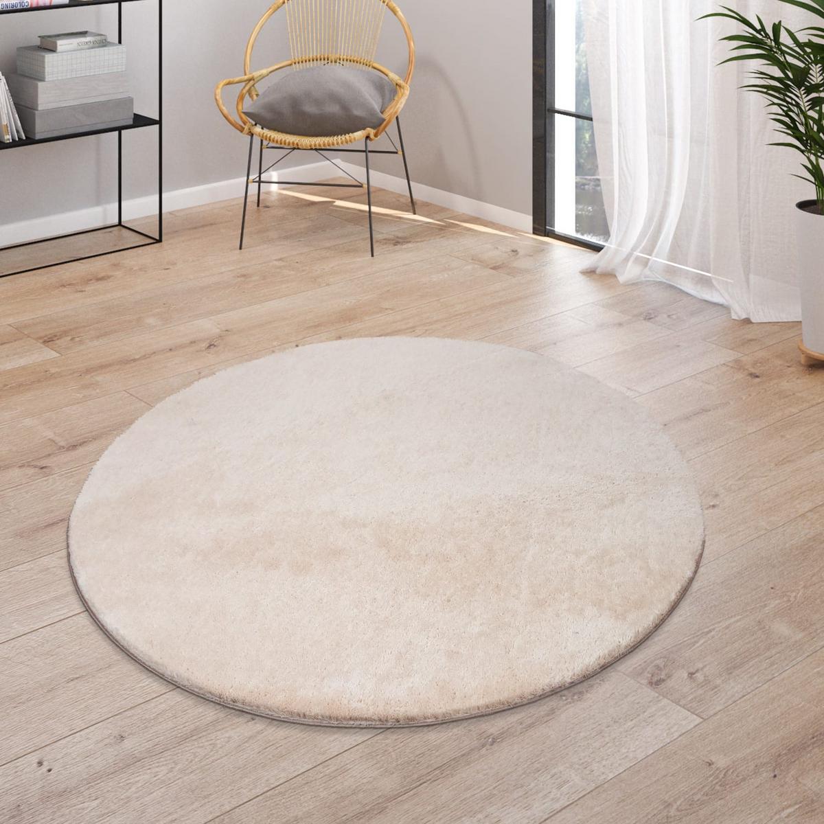 KURZFLORTEPPICH, einfarbig, Beige, Ø 120 cm - Beige, Textil (120/120cm) - KADIMA DESIGN