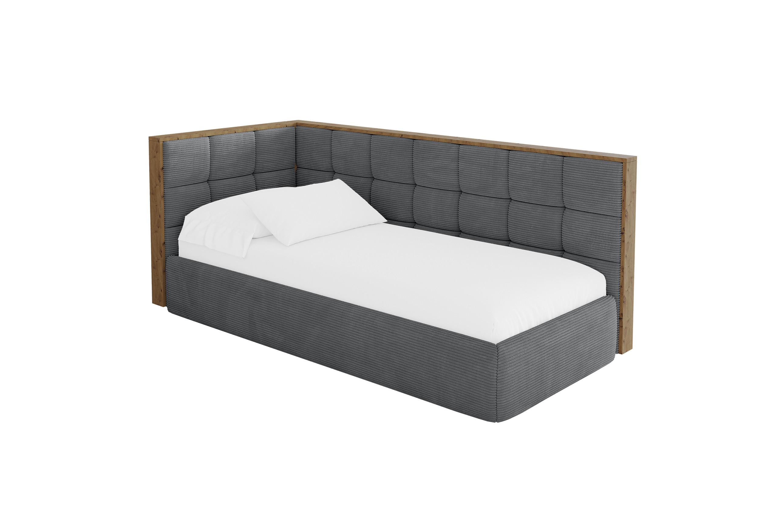EINZELLBETT Jugendbett mit Bettkasten, Rechts - SOVY 100x200 Dunkelgrau - Schieferfarben, Holzwerkstoff/Textil (100/200cm) - ALTDECOR