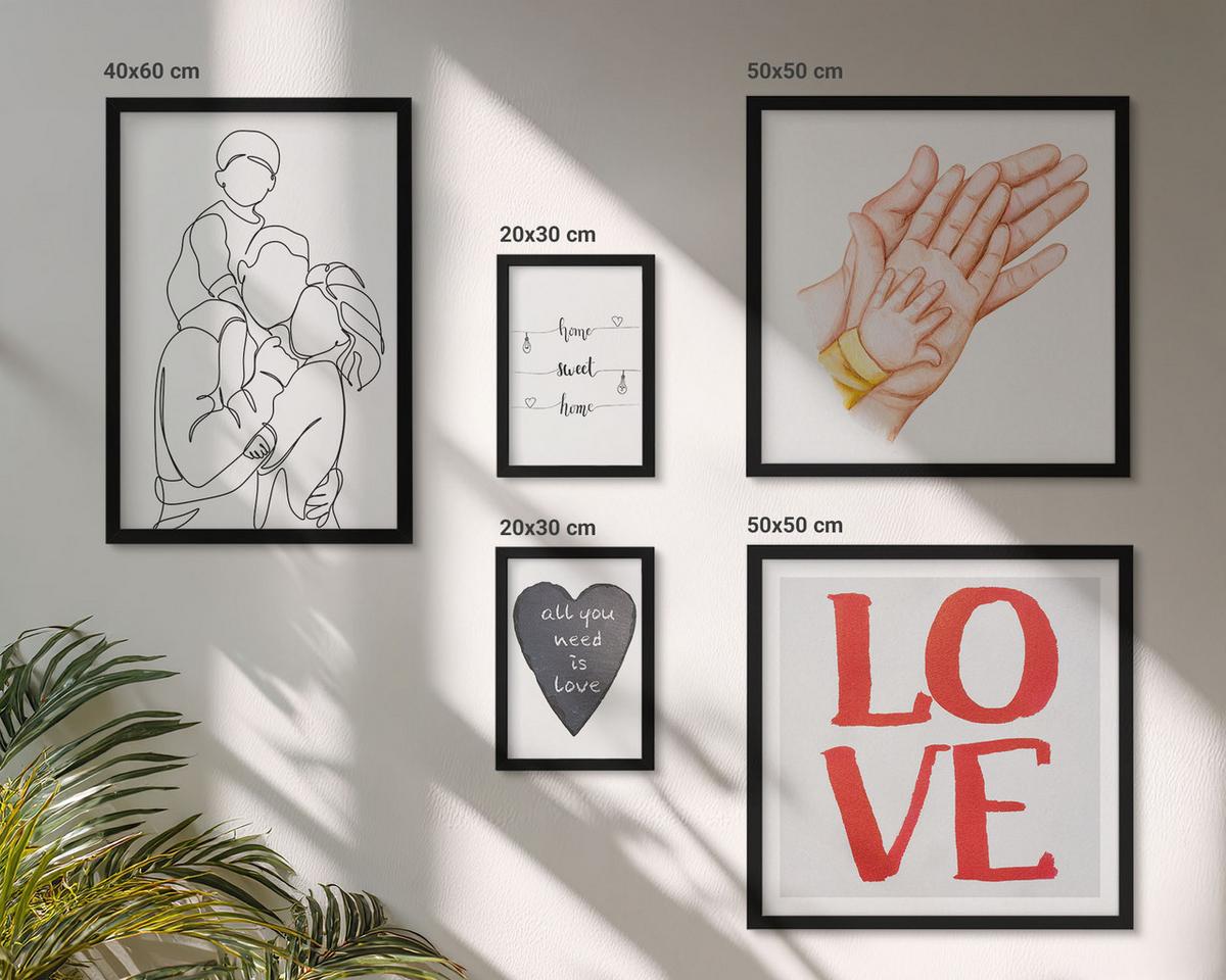 BILDER SET 5er Set - 50x50 cm & 20x30 cm & 40x60 cm Schwarzer Rahmen - Weltraum-Astronauten-Sterne - Schwarz, Kunststoff (40/60cm) - TULUP