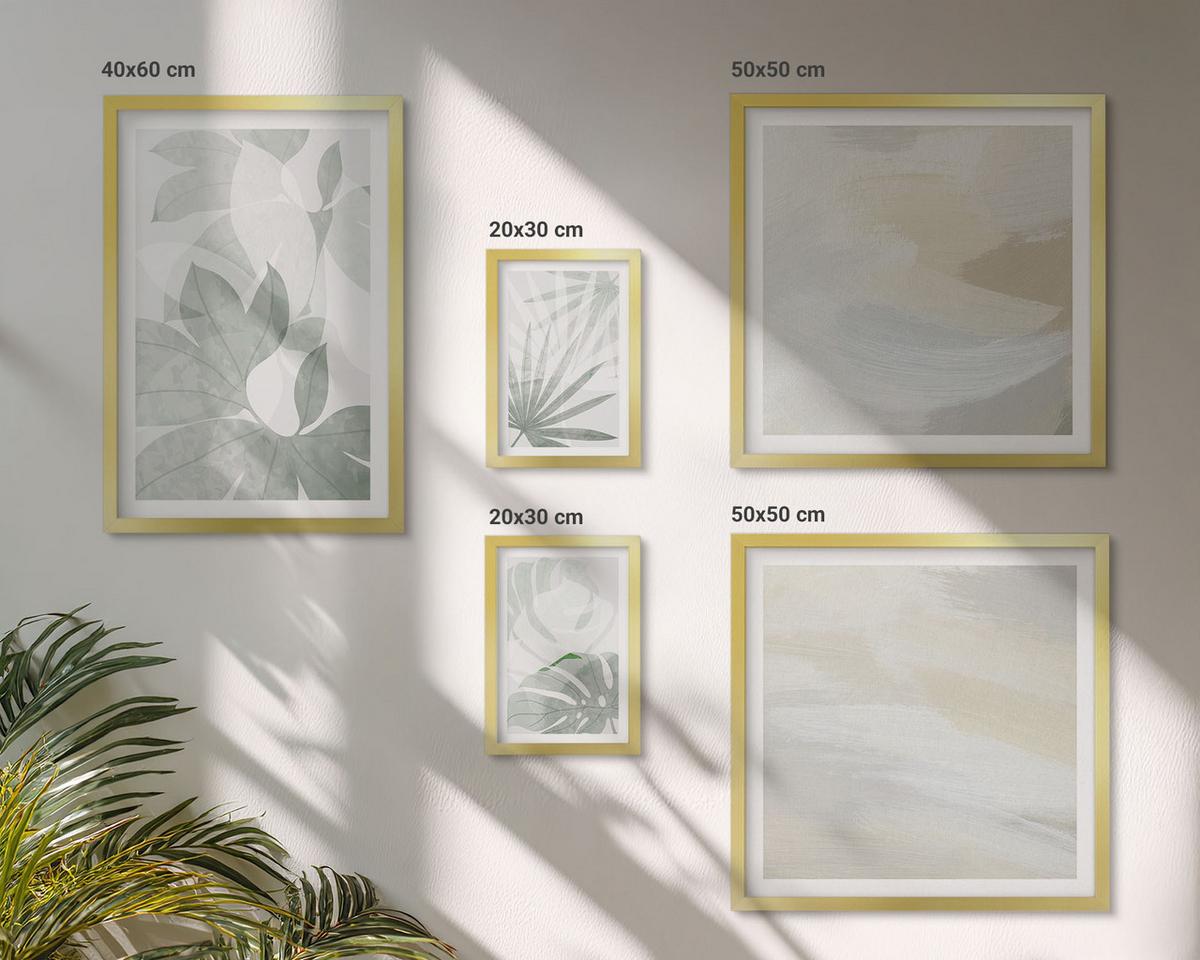 BILDER SET 5er Set - 50x50 cm & 20x30 cm & 40x60 cm Goldrahmen - Die Blätter der Pflanzen sind grünlich-grau. - Goldfarben, Kunststoff (40/60cm) - TULUP