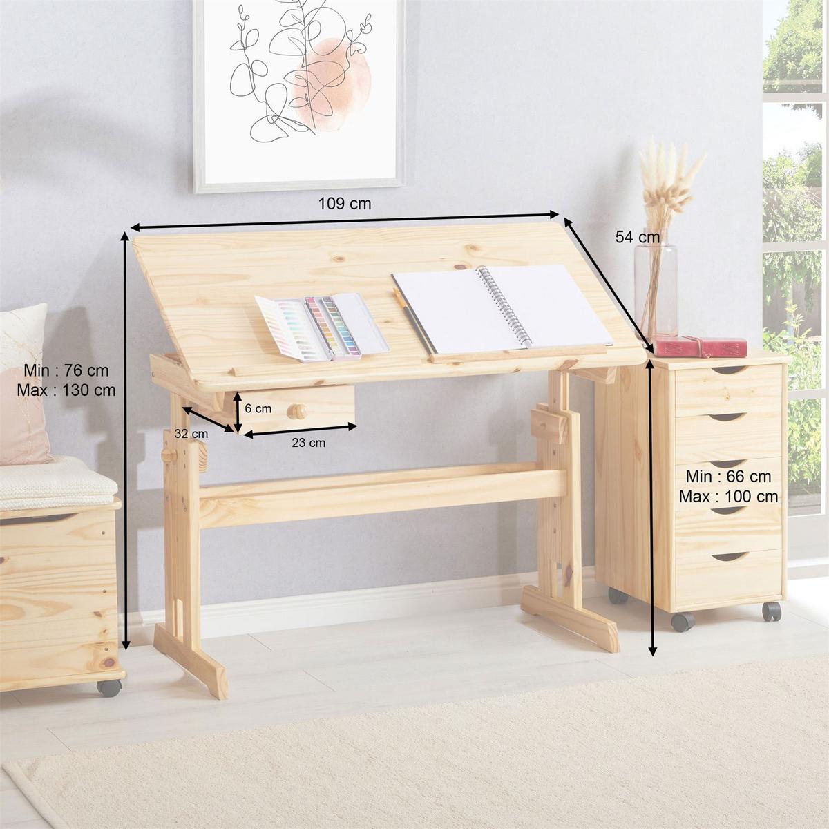 KINDERSCHREIBTISCH FLEXI - Naturfarben, Holz (109/75/55cm) - IDIMEX