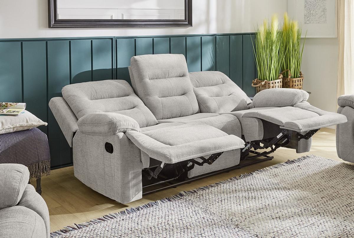 3-SITZER-RELAXSOFA Federkern, Liegefunktion verstellbar durch halbautomatische Relaxfunktion B220/T98/H103 cm, Chenille Grau / 15503 - Schwarz/Grau, Textil (220/103/98cm) - luma-home