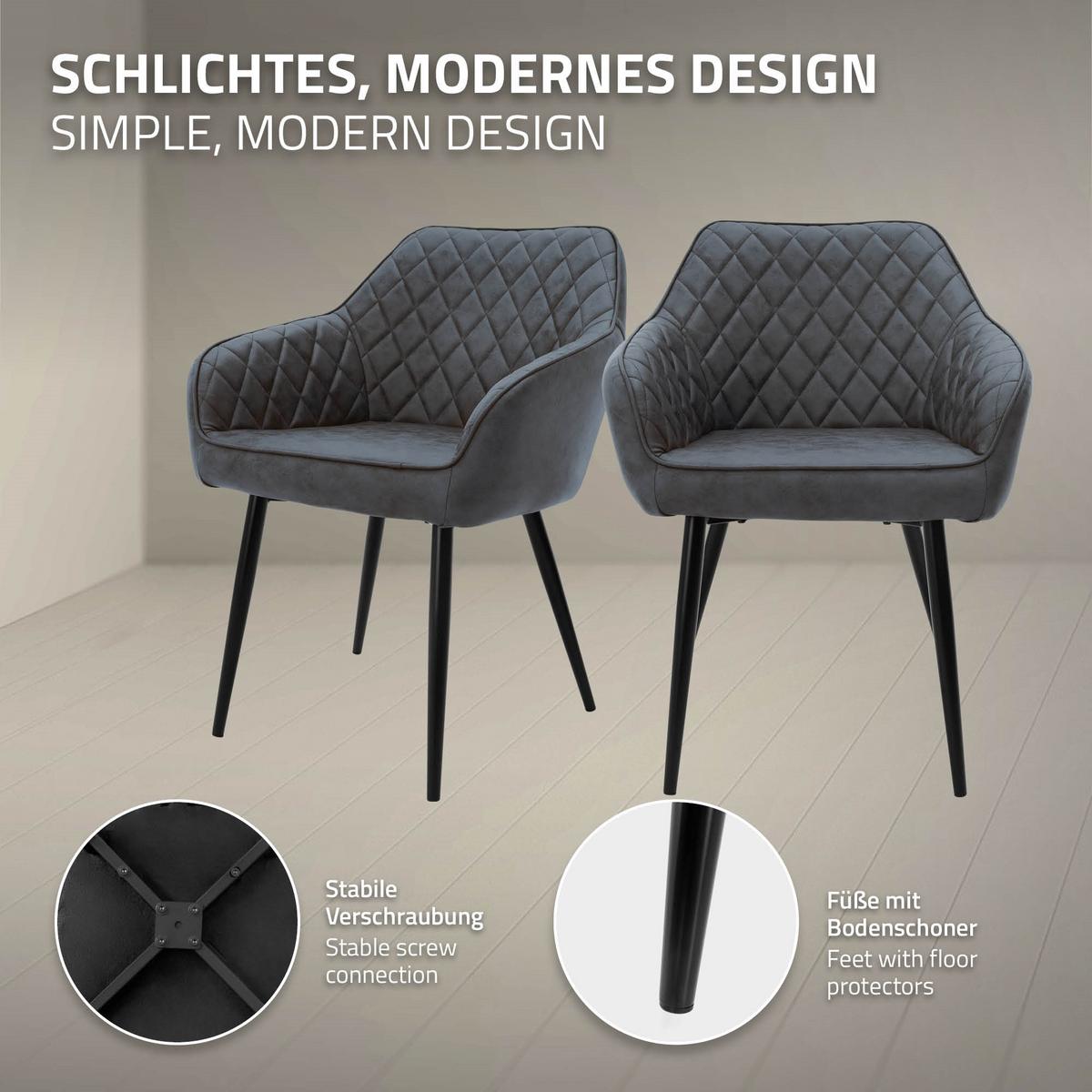 ESSZIMMERSTUHL 4er Set Anthrazit Kunstleder - Anthrazit/Schwarz, Kunststoff/Metall (63/80/60cm) - ML-DESIGN