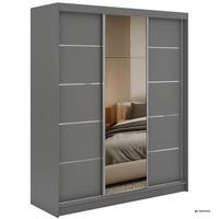 SCHWEBETÜRENSCHRANK mit Schubladen 180 - SKORIA - Grau mit Spiegel - Alufarben/Grau, Holzwerkstoff/Metall (180/216/61cm) - MKS