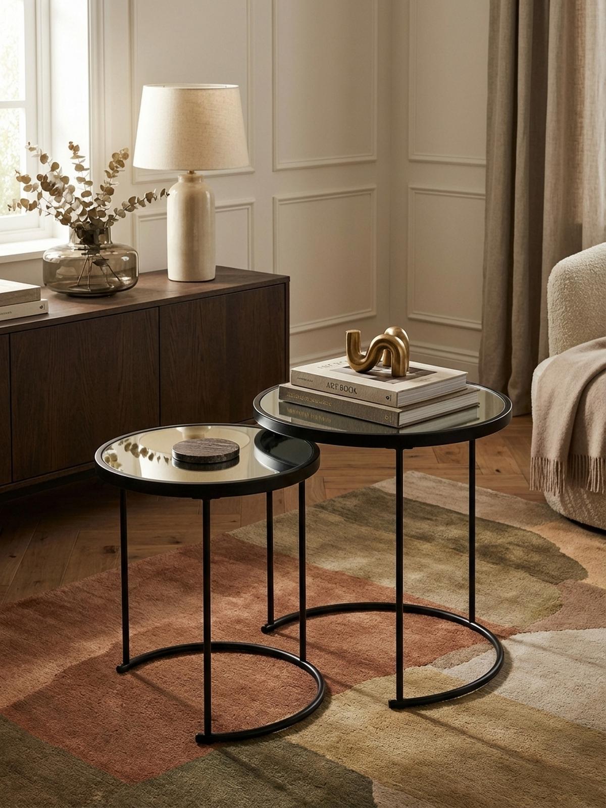 BEISTELLTISCH Set – Schwarz Glasplatte modern 50x50x50 cm 42x45x42 cm - Schwarz, Glas/Metall (50/50/50cm) - KADIMA DESIGN