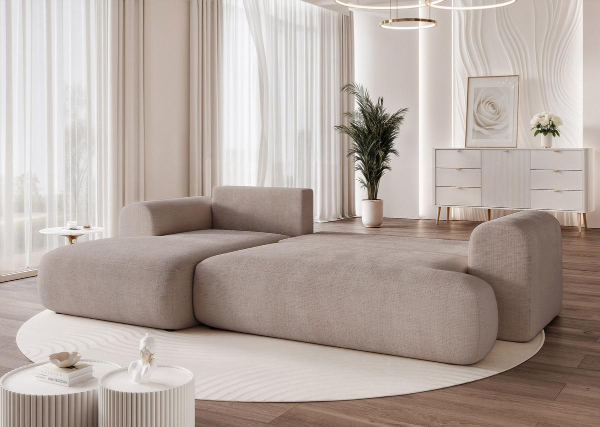 ECKSOFA BLOOM Links mit Schlaffunktion und Bettkasten Grau - Grau, Kunststoff/Textil (263/150cm) - Idohome