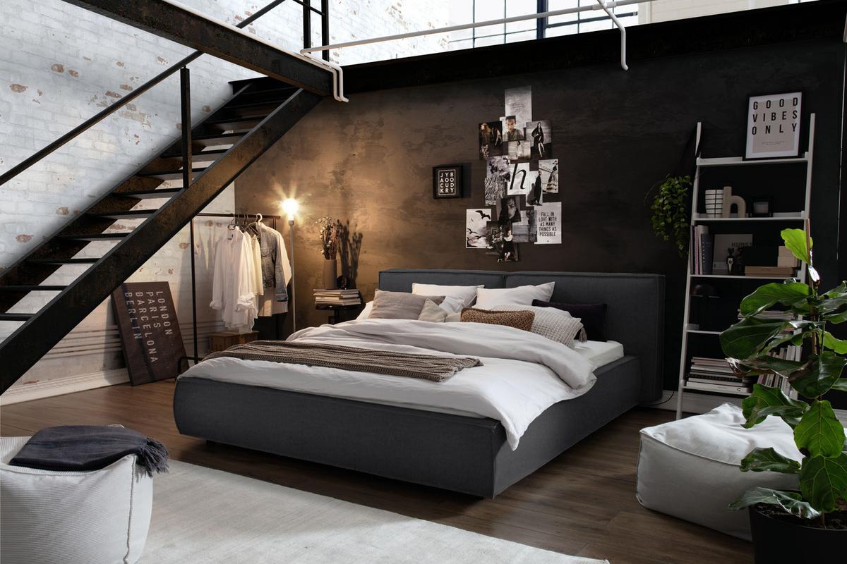 POLSTERBETT CARLO Granit Flachgewebe - Dunkelgrau/Grau, Textil (140/200cm) - KAWOLA