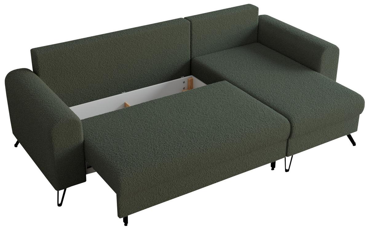 ECKSOFA Hugo Boucle Grün - Schwarz/Grün, Textil/Metall (242/140cm) - MKS