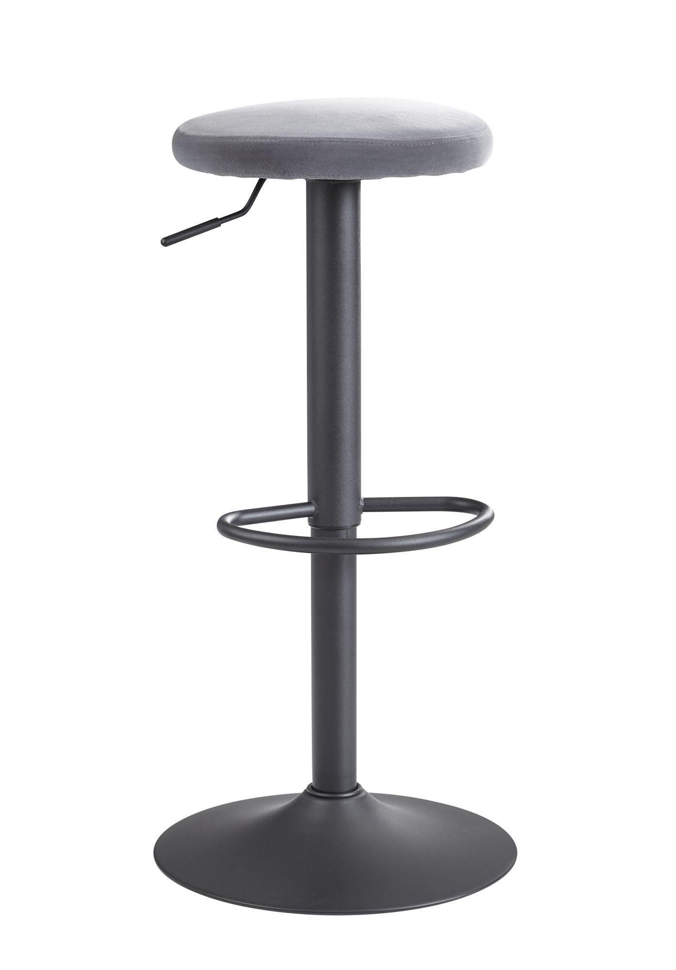 BARHOCKER Höhenverstellbar Eisen Samt Drehbar CAMPANIA, Grau 40x40x79 cm - Schwarz/Grau, Textil/Metall (40/79/40cm) - KADIMA DESIGN