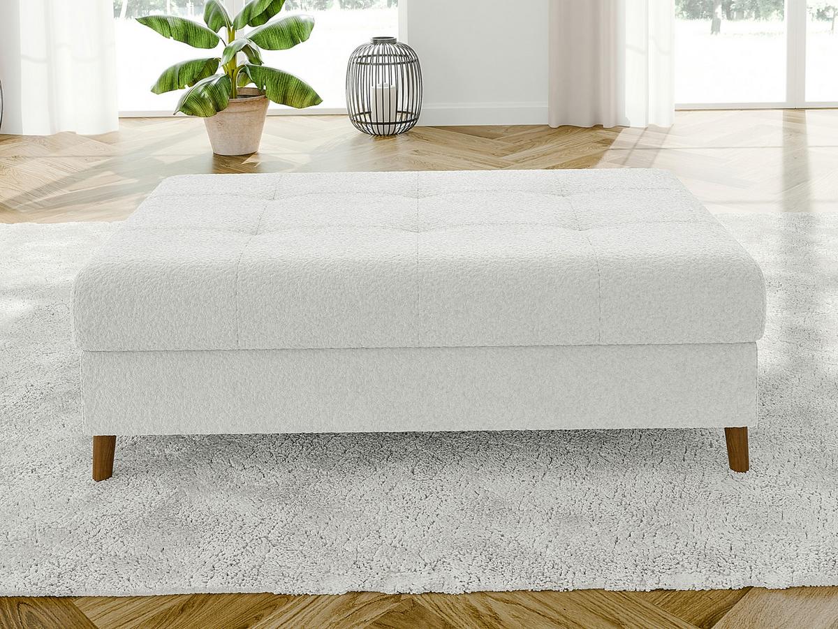 HOCKER Henrik Weiß Boucle - Weiß/Braun, Holz/Textil (118/40/73cm) - S-Style Möbel