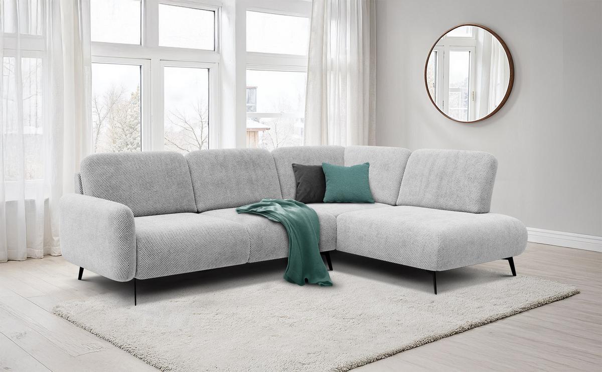 ECKSOFA FEBE 5-Sitzer rechts, hellgrau - Hellgrau/Schwarz, Holz/Textil (271/190cm) - Wozimo