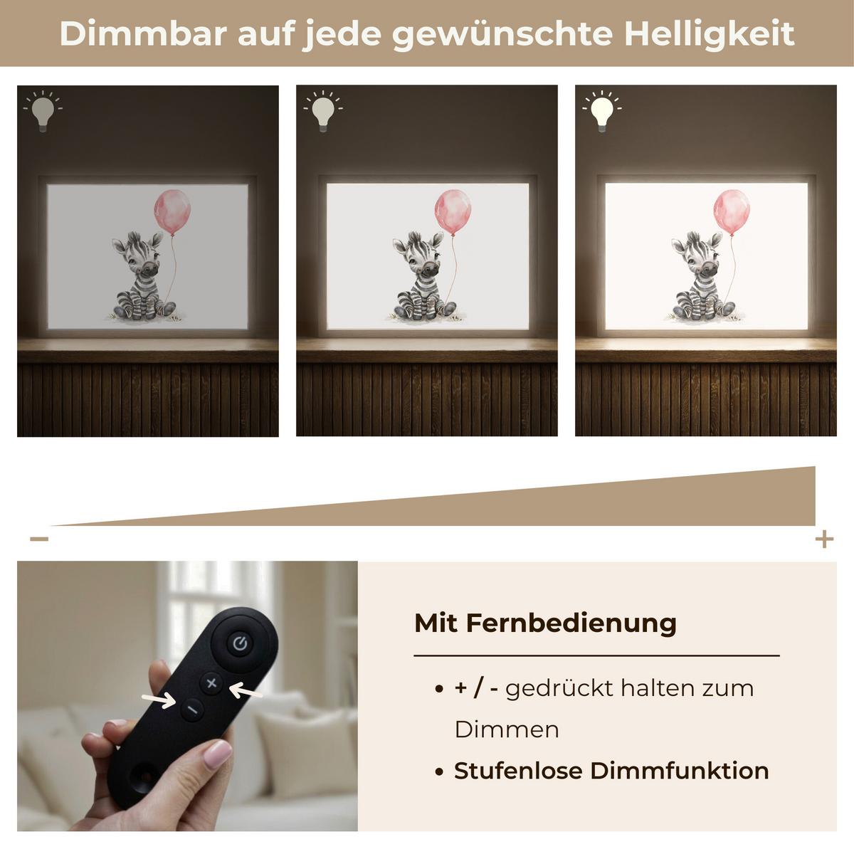 NACHTTISCHLAMPE MIT AKKU Zebra - Baby - Tiere - Rosa Luftballon 40x30 cm - Weiß, Holzwerkstoff (8/40/30cm) - OnlyWow