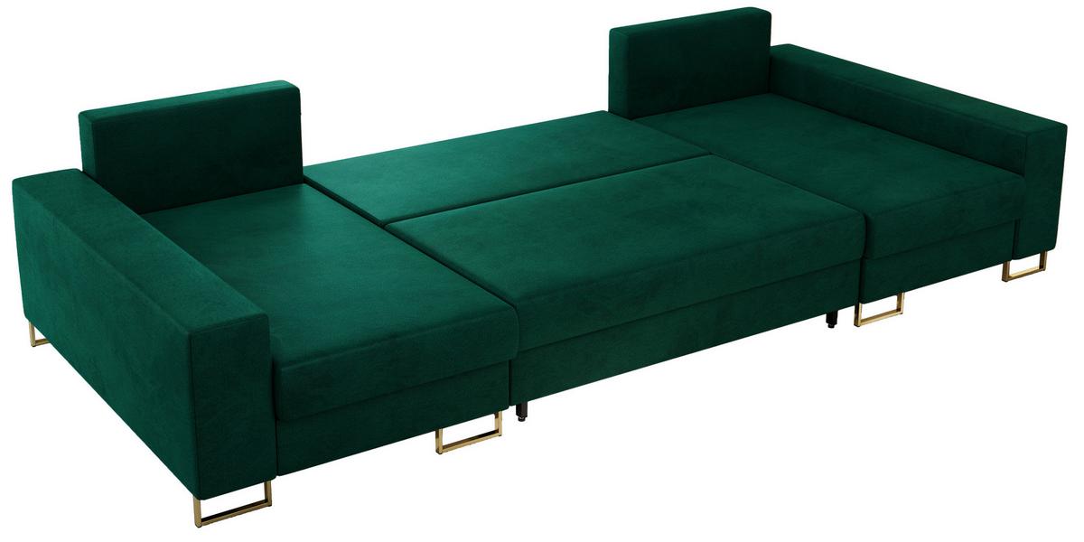 WOHNLANDSCHAFT DORIAN U Velvet Dunkelgrün - Dunkelgrün/Goldfarben, Textil/Metall (312/85/138cm) - MKS