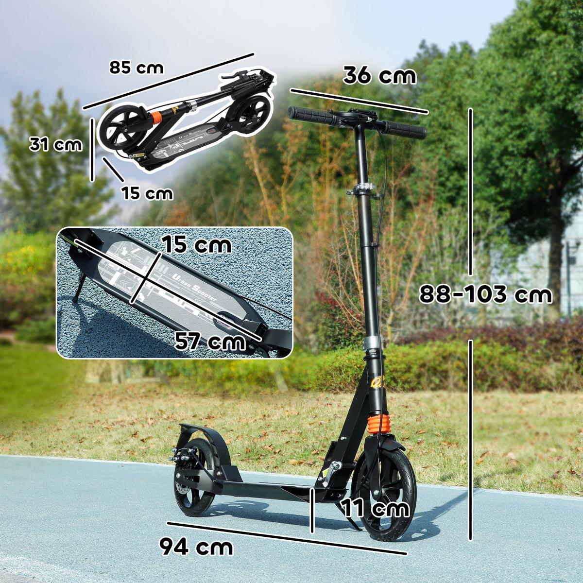 ROLLER Kinder Scooter mit verstellbar Griffen klappbar höhenverstellbar Schwarz - Schwarz, Metall (94/36/103cm) - AIYAPLAY