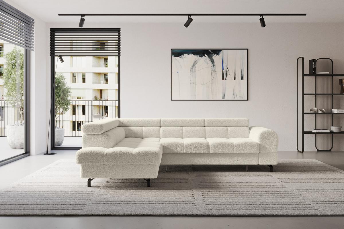 ECKSOFA mit Schlaffunktion Ottomane Links LUMA-L 272x203x70 Beige Bouclé - Sandfarben/Schwarz, Holzwerkstoff/Kunststoff (272/203cm) - ALTDECOR