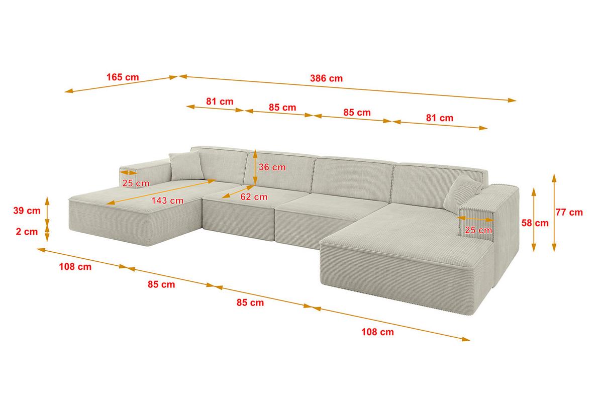 WOHNLANDSCHAFT IREA-U2-v4 - 386x165x77 cm Creme - Ecru/Creme, Holzwerkstoff/Textil (386/77/165cm) - ALTDECOR