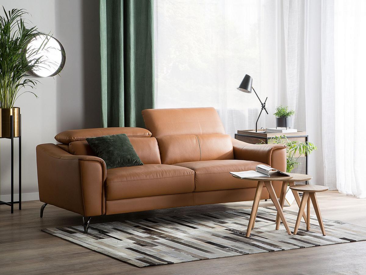 SOFA Leder Goldbraun Narwik - Goldfarben, Leder/Textil (203/93/98cm) - Beliani