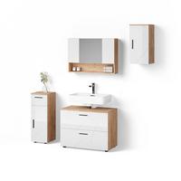 BADMÖBEL-SET Ronco Weiß Hochglanz/Goldkraft Eiche 4 Teile - Honigeiche/Weiß Hochglanz, Holzwerkstoff (80/58/41cm) - Livinity®
