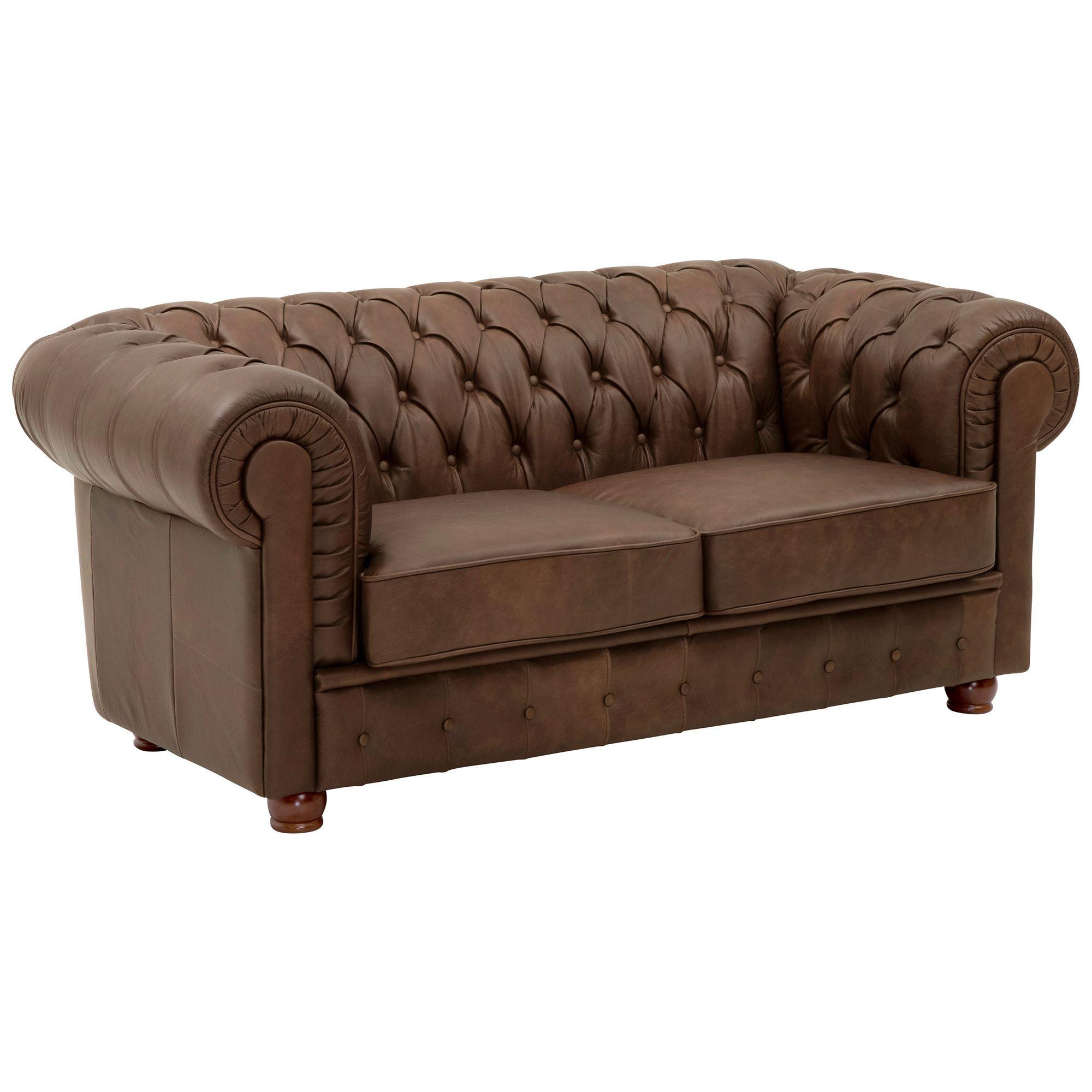 SOFA 2-Sitzer Kalea Echtleder (Antikoptik) braun - Braun, Leder (172/76/98cm) - 58aufmkessel