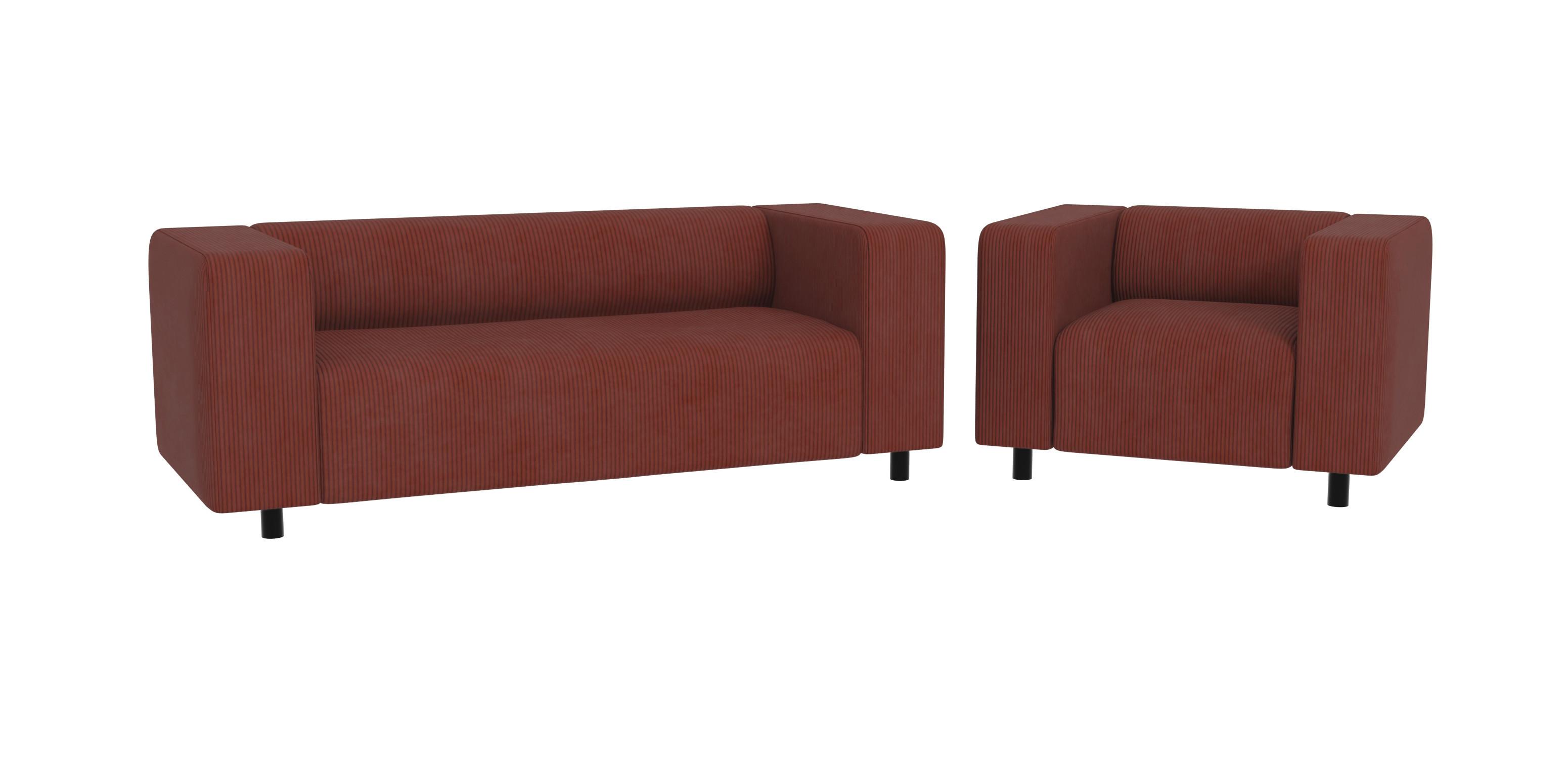 SITZGARNITUR 2+1 Tove Terrakotta Cord - Terracotta/Schwarz, Holz/Kunststoff (151/65/80cm) - S-Style Möbel