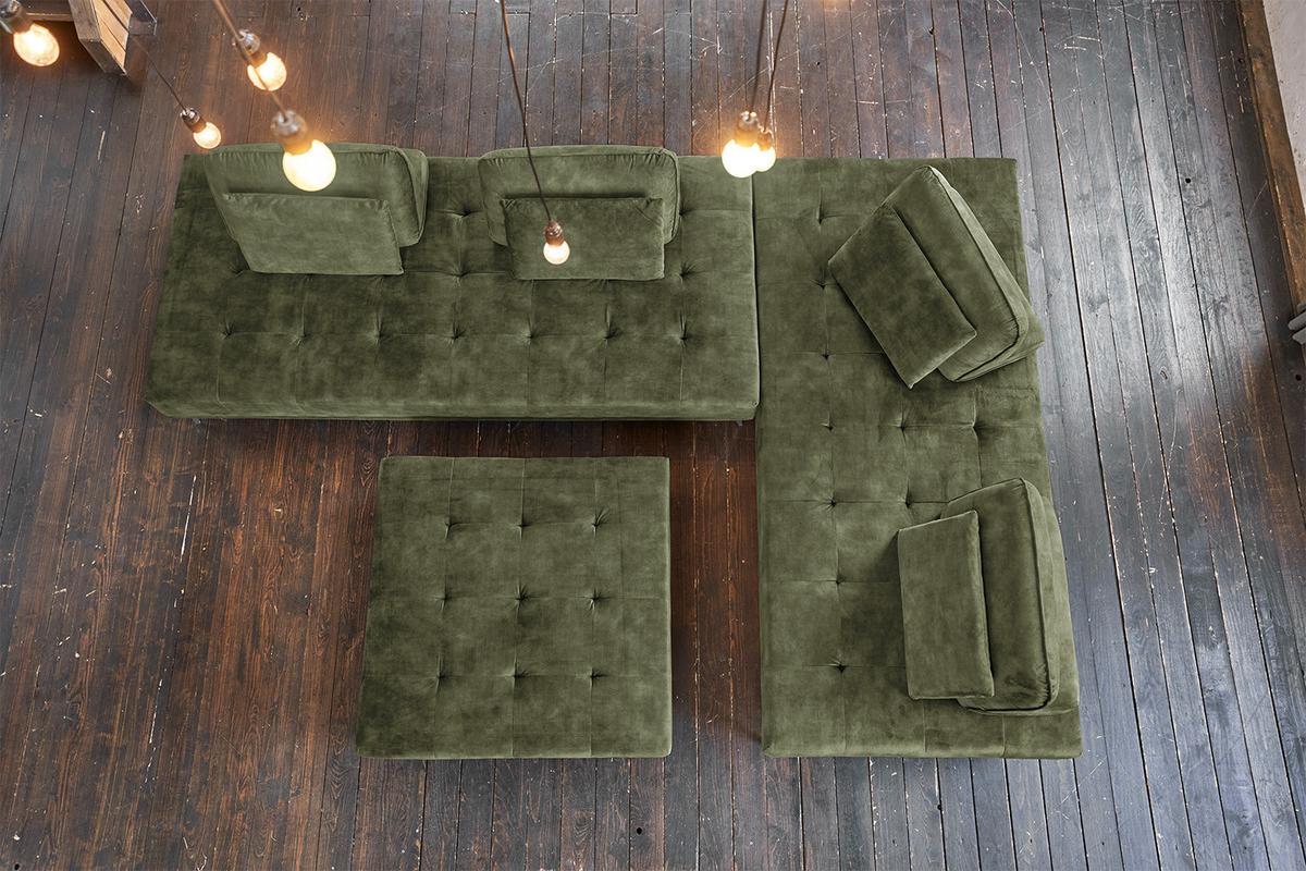 MODULSOFA MIT HOCKER WIOLO Dunkelgrün Velvet - Dunkelgrün/Silberfarben, Textil/Metall (350/80/350cm) - KAWOLA