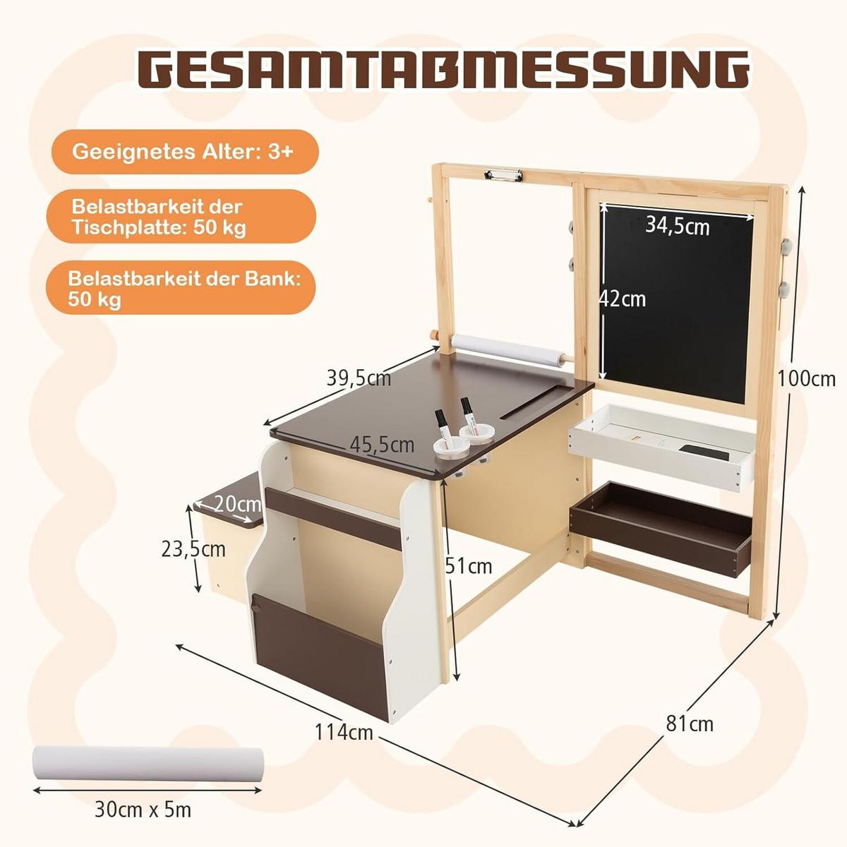 STAFFELEI 100cm Kaffee - Braun, Holz (114/100/81cm) - COSTWAY