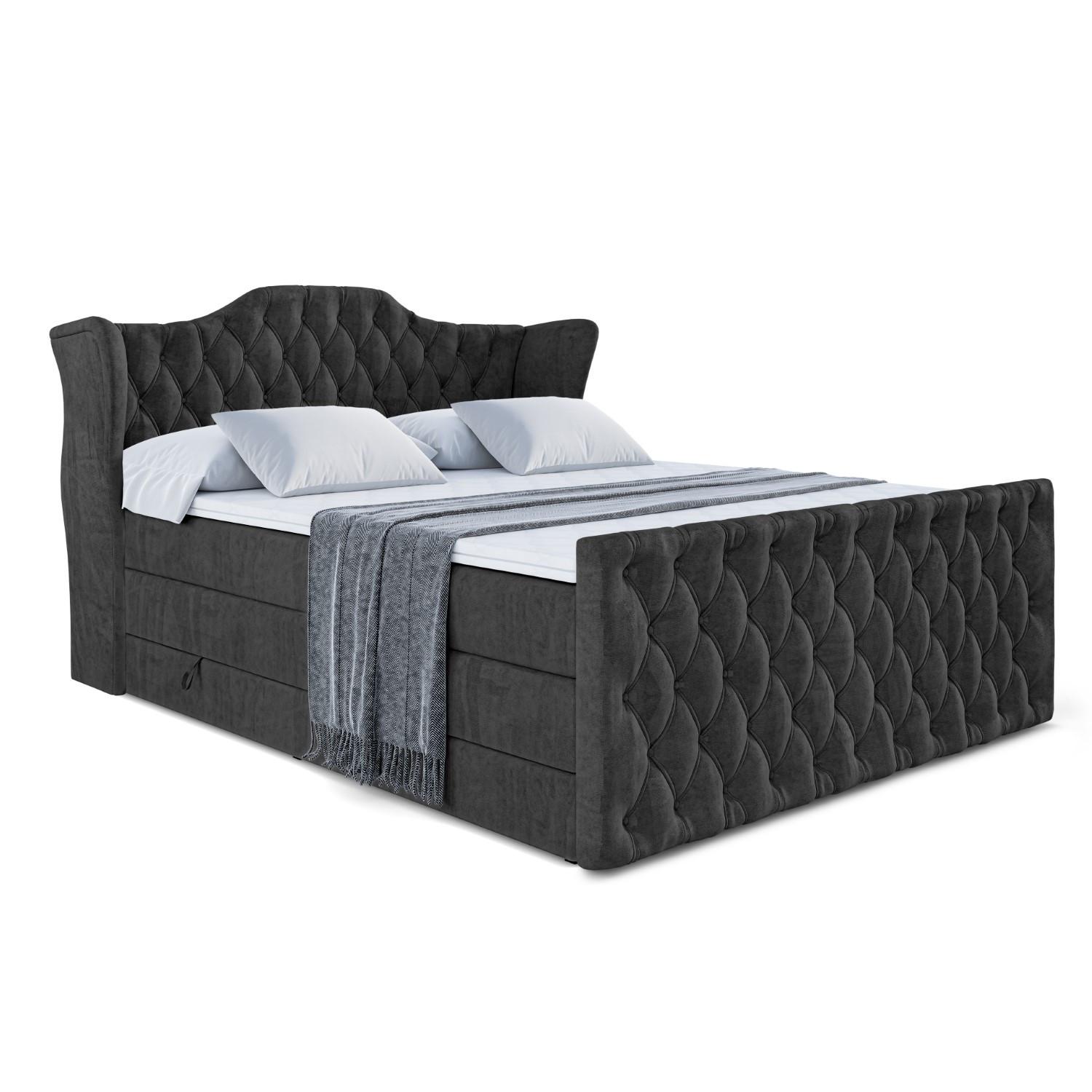 BOXSPRINGBETT VILA-Z KING - 180x200 - H3/H4 - Schwarz - Schwarz, Holzwerkstoff (180/200cm) - ALTDECOR