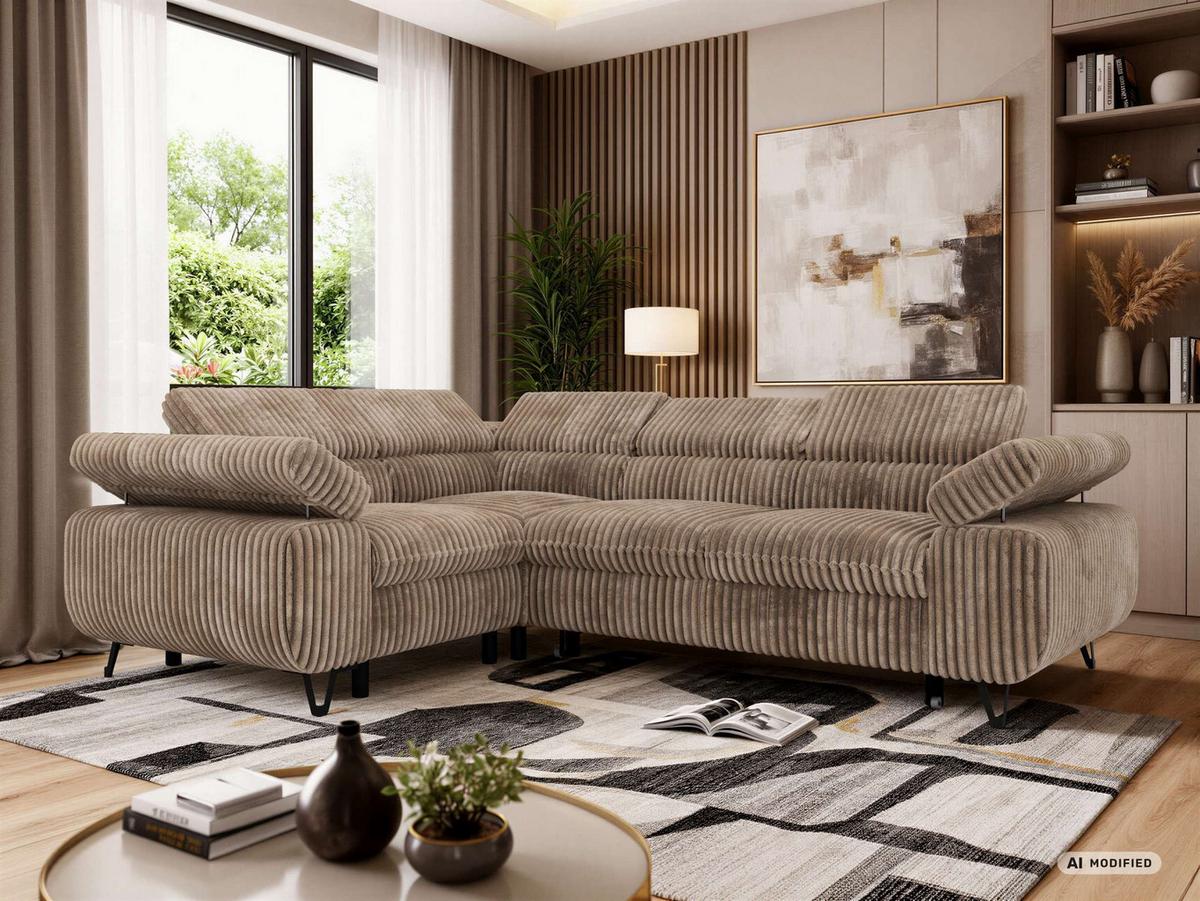 ECKSOFA FALCO L - Braun Cord - Links Seite - Schwarz/Braun, Textil/Metall (197/268cm) - MKS