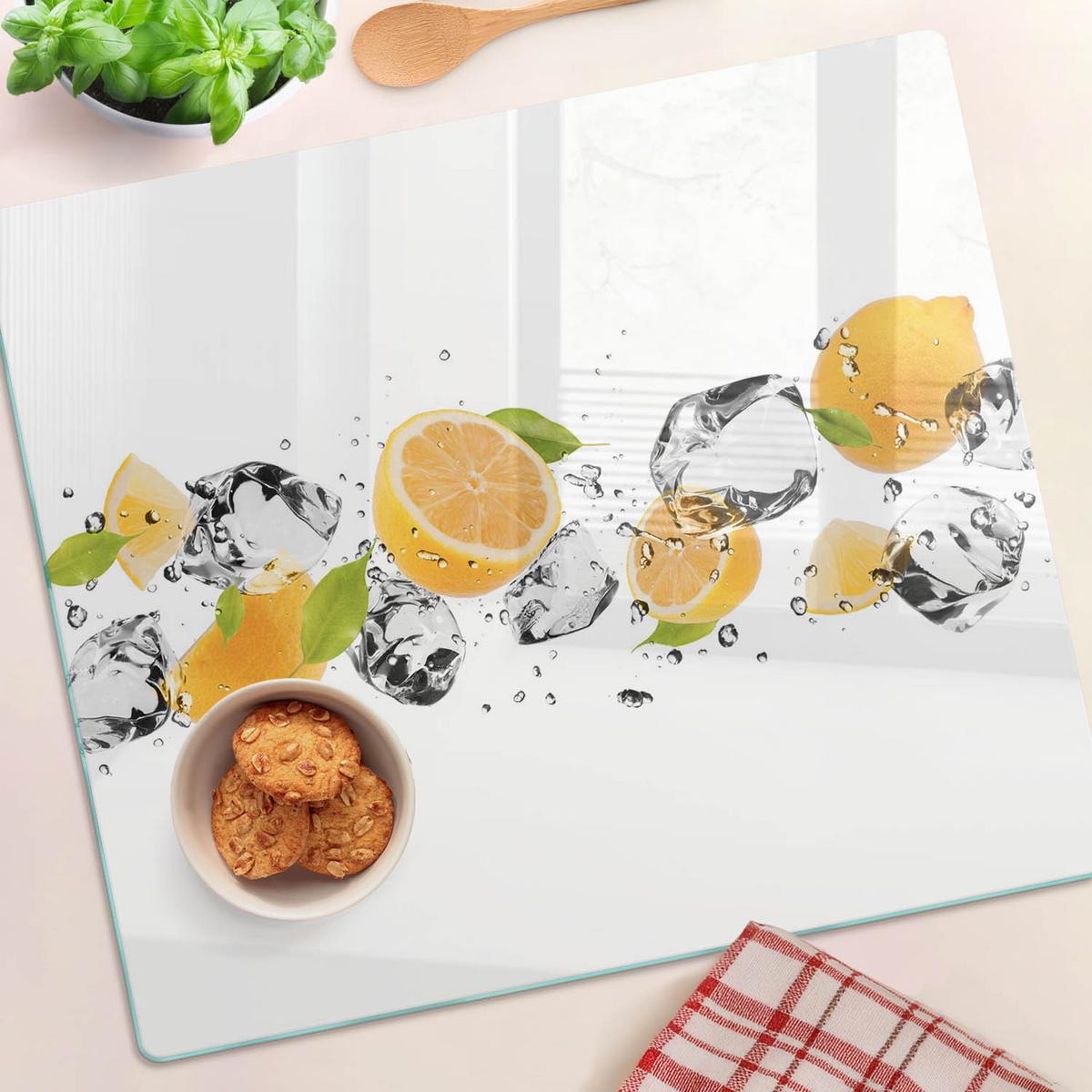 GLASPLATTE 60x52 cm Zitrone und Wasser - Gelb, Glas (60/0.4/52cm) - TULUP