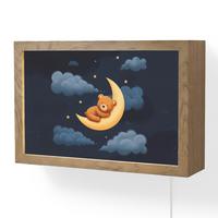 WANDLEUCHTE Teddybär - Mond - Wolken - Sterne 30x20 cm - Dunkelblau, Holzwerkstoff (30/20/8cm) - OnlyWow