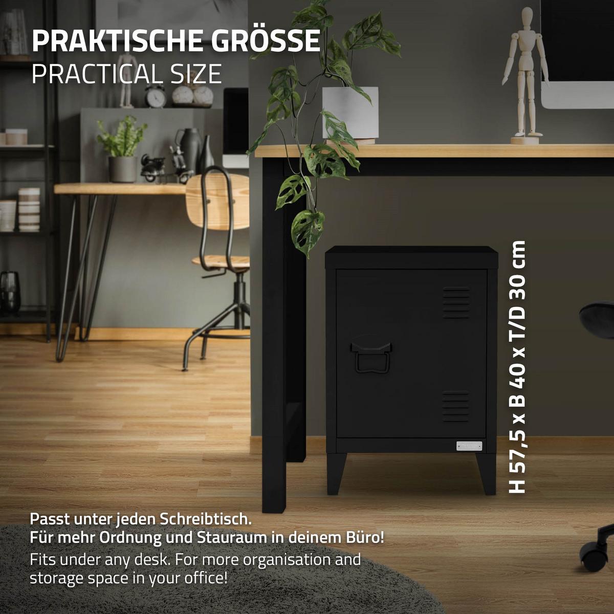 AKTENSCHRANK 40x30x57,5 cm Schwarz aus Stahl - Schwarz, Metall (30/57.5/40cm) - ML-DESIGN