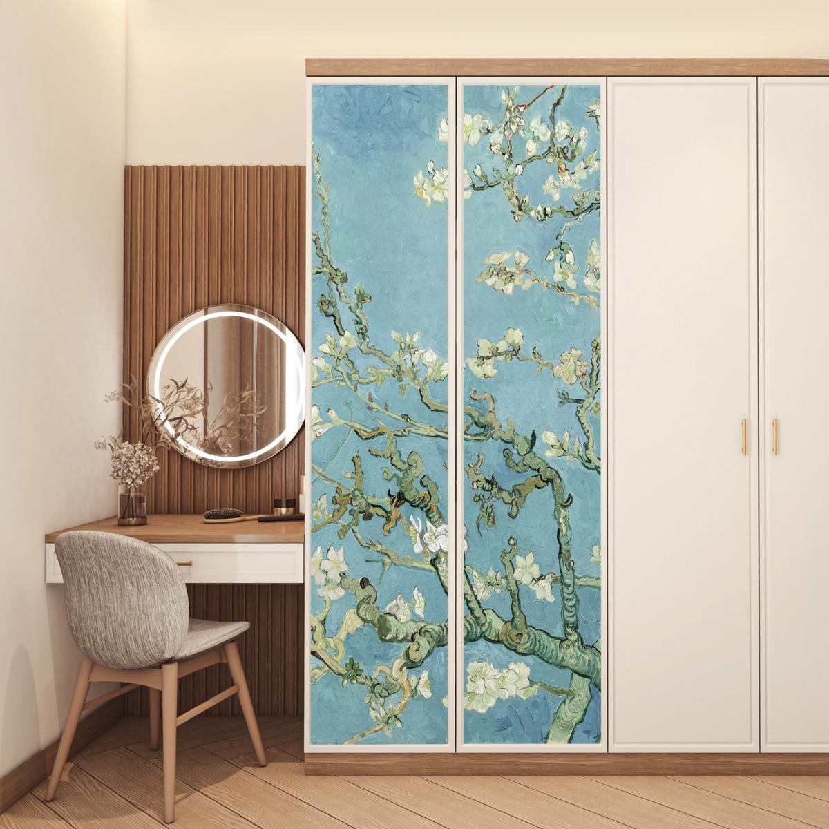 TÜRAUFKLEBER Mandelblüte - Van Gogh - Kunst 90x235 cm - Türtapete - Pastellblau, Kunststoff (90/0.1cm) - MuchoWow