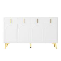 SIDEBOARD Weiß 140cm mit 4 Türen 4 Schubladen Bogen-Dekor & Goldfüßen - Weiß, Holzwerkstoff (140/82/38cm) - Urban Meuble