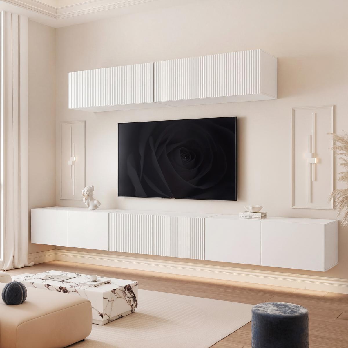 TV-LOWBOARD ANGEL VIII mit LED-Beleuchtung, 300 cm Weiß matt - Weiß, Holzwerkstoff (300/72/40cm) - Idohome