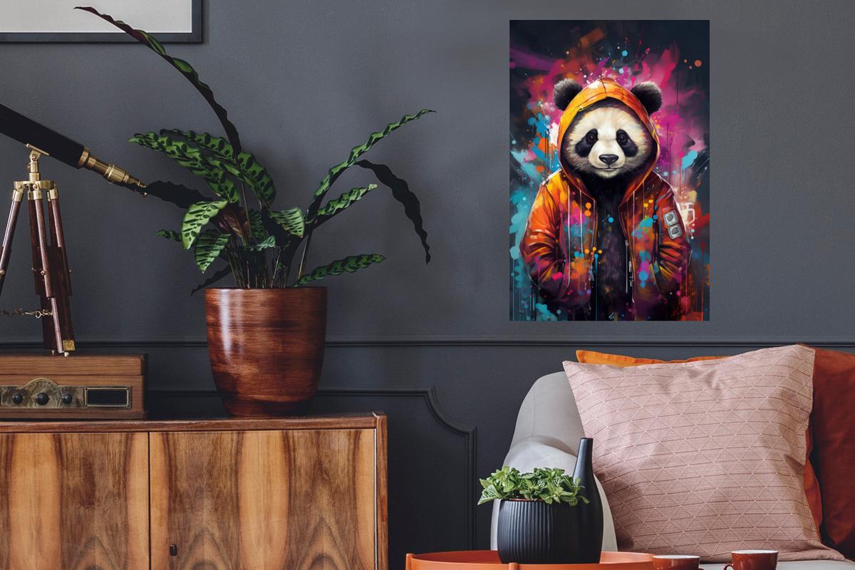 WANDTATTOO Panda - Jacke - Graffiti - Orange Wandbild 40x60 cm - Orange, Kunststoff (40/60/0.1cm) - MuchoWow