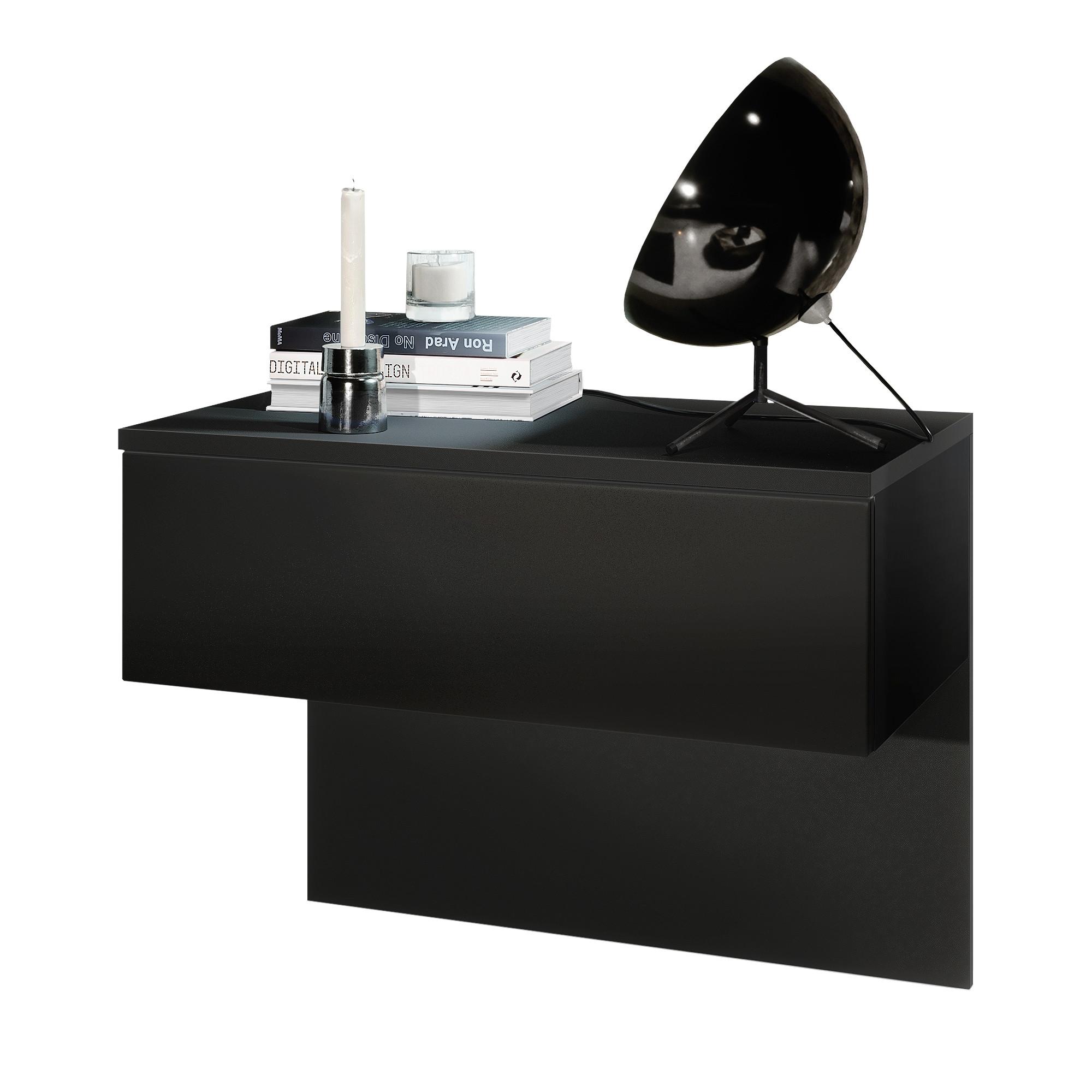 NACHTTISCH Sleep Fronten in Schwarz matt - Schwarz, Holzwerkstoff (60/46/35cm) - Vladon