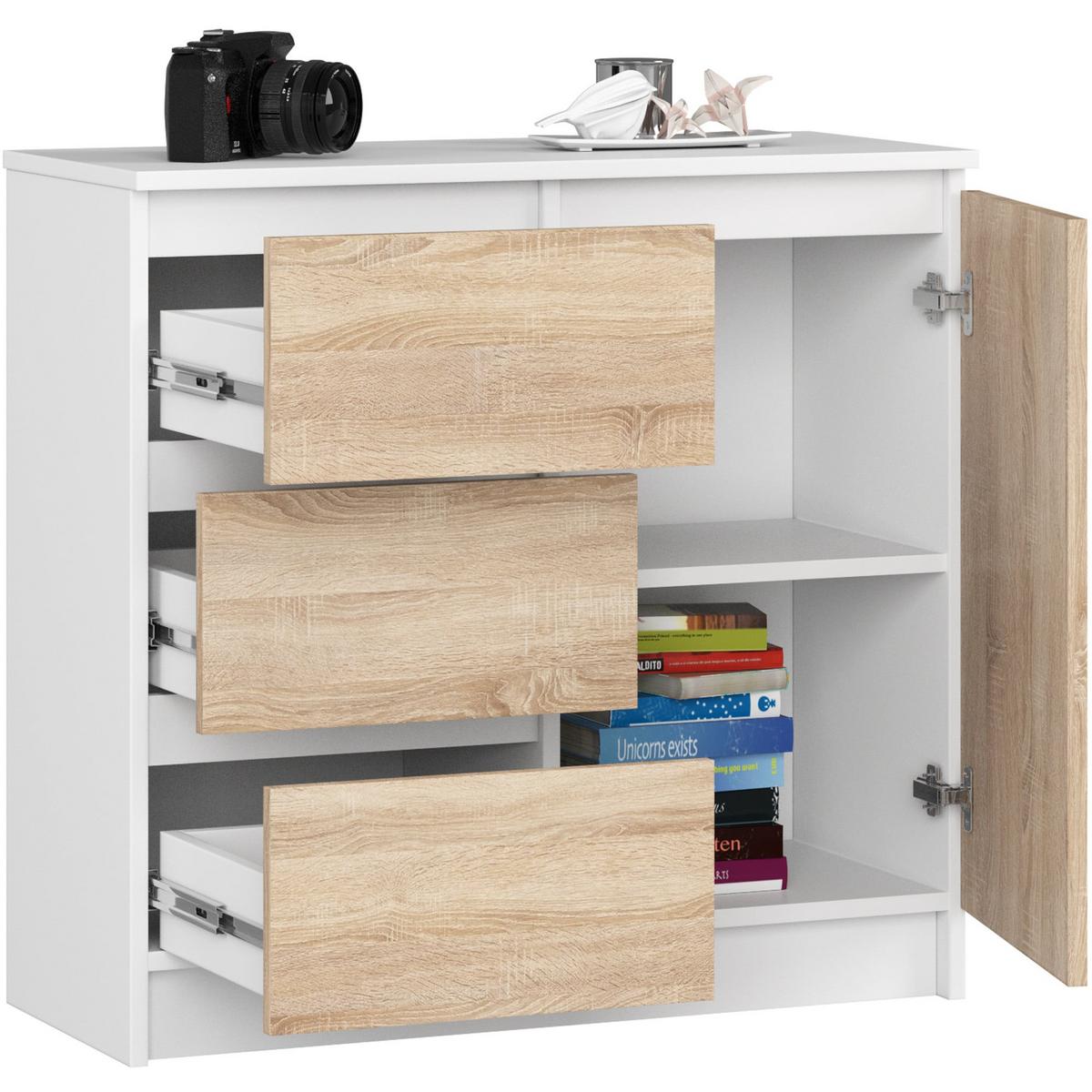 KOMMODE Weiß, Eiche Sonoma 77/80/35 - Weiß, Holzwerkstoff (80/77/35cm) - RAUMHIRSCH FURNITURE