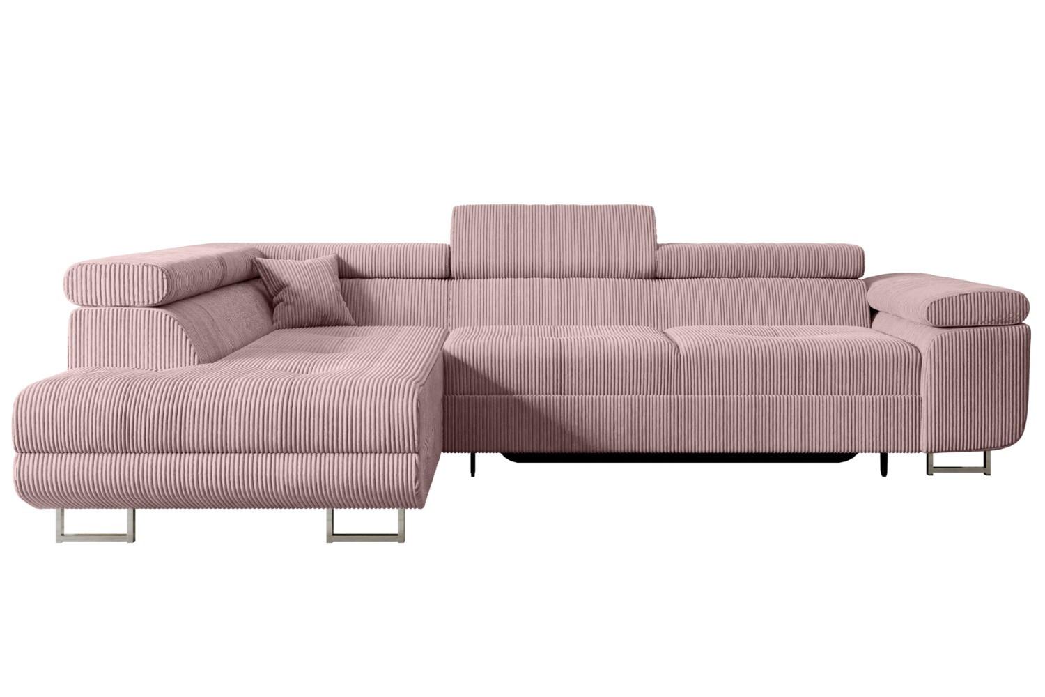 ECKSOFA mit Schlaffunktion und Bettkasten GUSA-L 272x202x107 cm Rosa Cord - Silberfarben/Rosa, Holzwerkstoff/Textil (202/272cm) - ALTDECOR