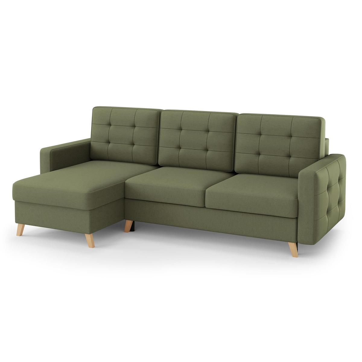 ECKSCHLAFSOFA Vinci mit universelle Ottomane, Grün - Buchefarben/Grün, Textil (236/151cm) - Beautysofa