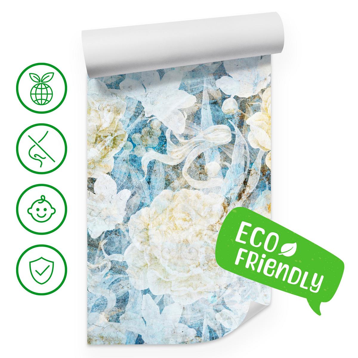 FOTOTAPETE Blumen Abstraktion Vintage Stil 200x140 - Blau/Gelb, Papier (200/140cm) - Muralo
