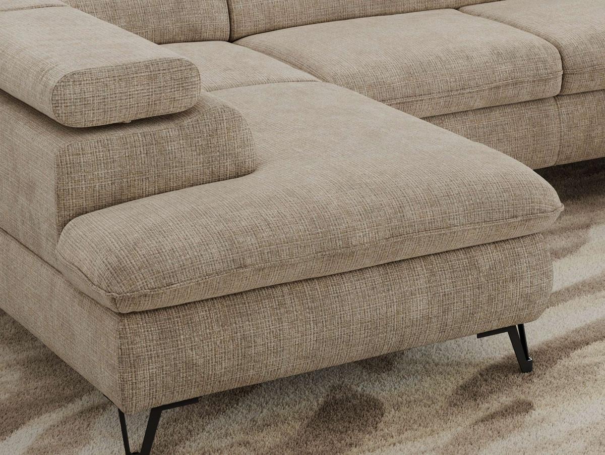 WOHNLANDSCHAFT PABLO U Schenille grob gewebt Beige - Beige/Schwarz, Textil/Metall (346/76/208cm) - MKS